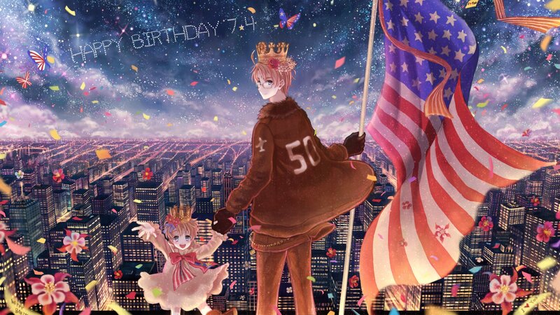 Two Characters with Flag — Blue