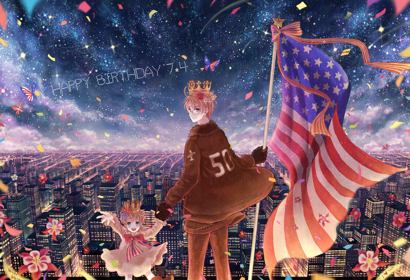 Two Characters with Flag