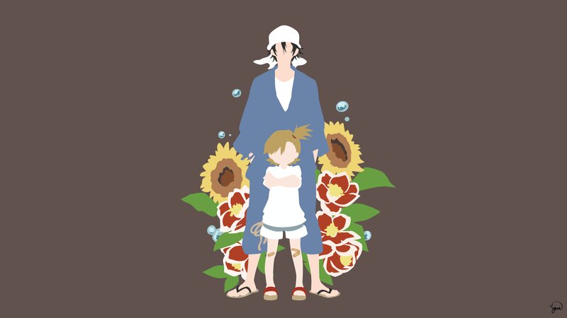 Two Characters with Flowers — Brown
