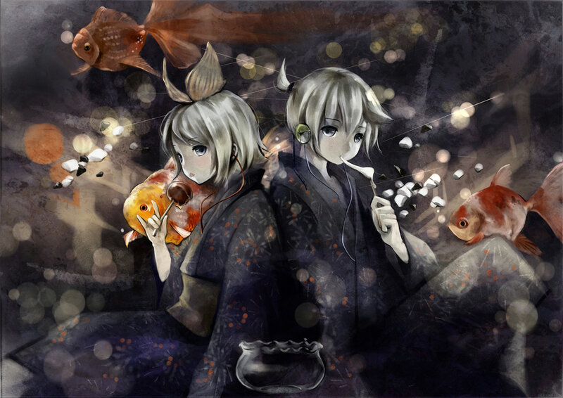 Two Characters with Goldfish