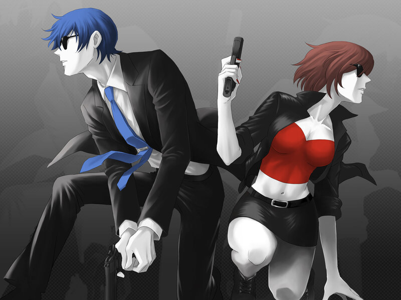Two Characters with Guns — Black, Dramatic