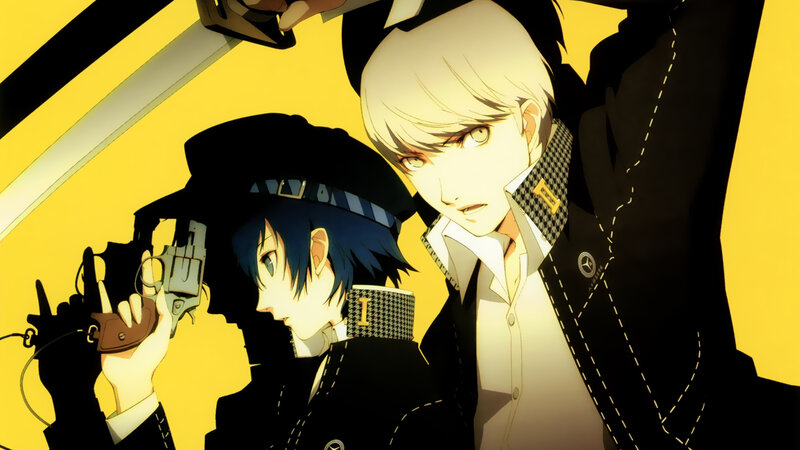 Two characters with guns in yellow light