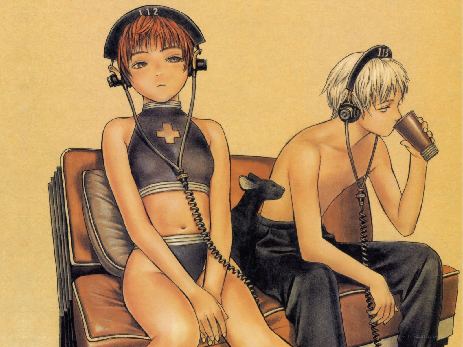 Two characters with headphones