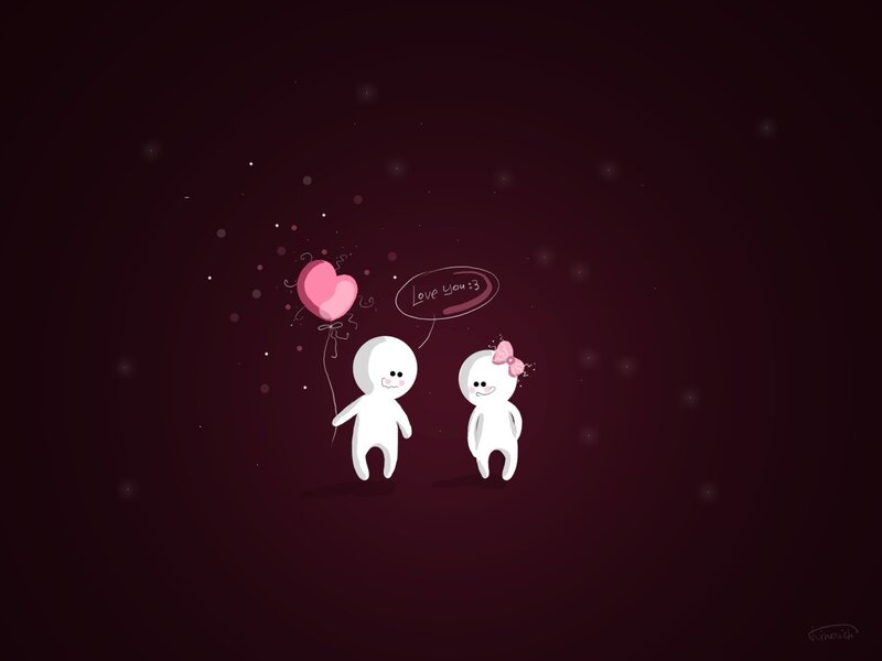 Two characters with heart balloon