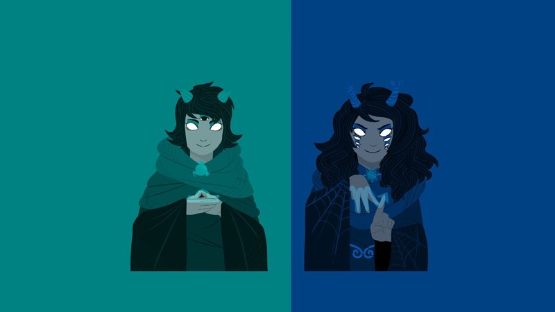 Two Characters with Horns — Teal