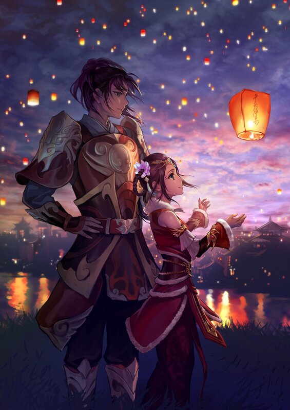 Two Characters with Lanterns