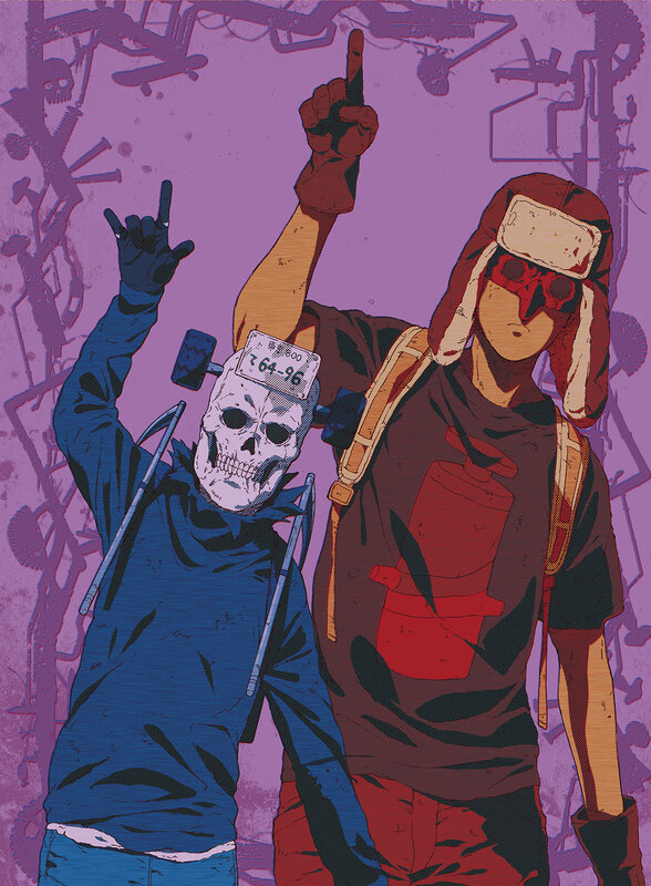 Two Characters with Masks