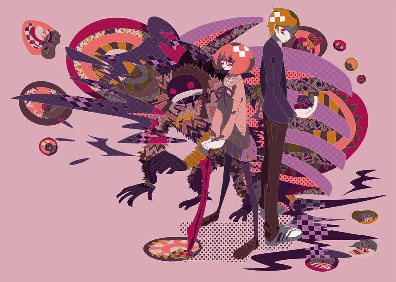 Two Characters with Monster — Pink