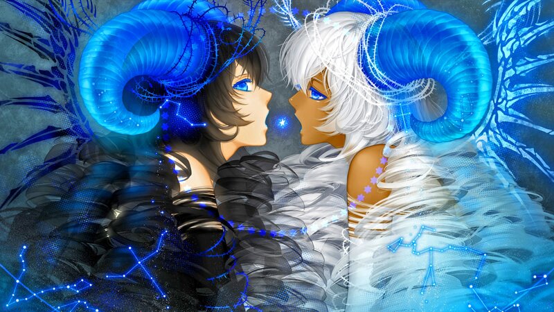Two Characters with Ram Horns