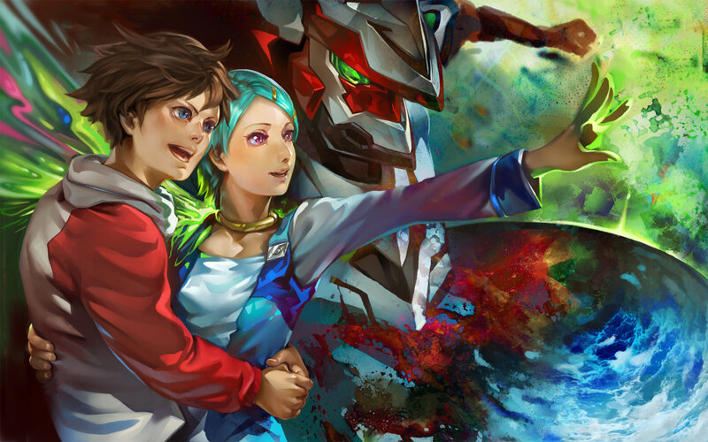 Two Characters with Robot — Green, Dramatic