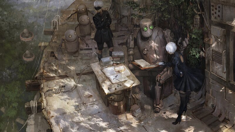 Two Characters with Robots — Gray
