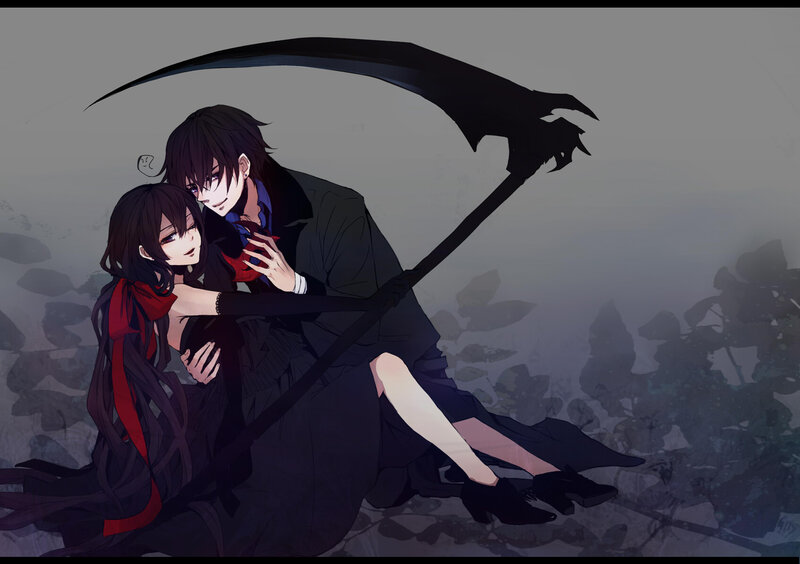 Two Characters with Scythe — Black