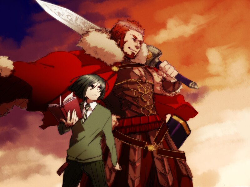 Two Characters with Sword — Red, Dramatic, Sunset