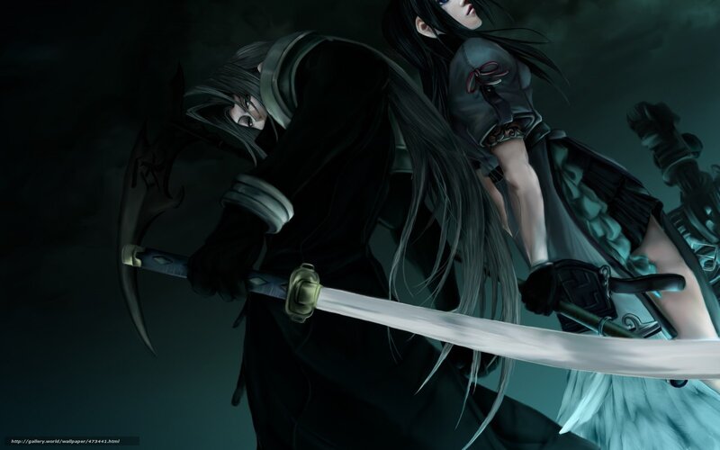 Two Characters with Swords — Black, Dramatic, Night