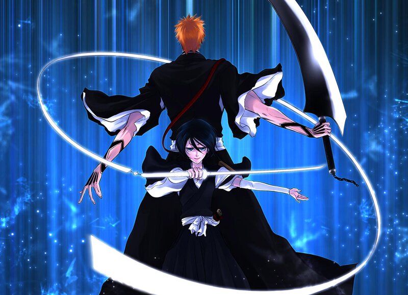 Two Characters with Swords — Blue, Dramatic, Anime