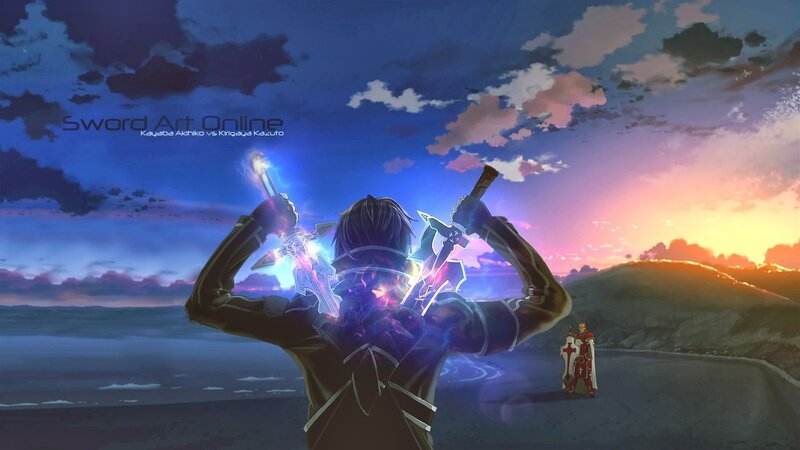 Two Characters with Swords — Blue, Dramatic, Sunset