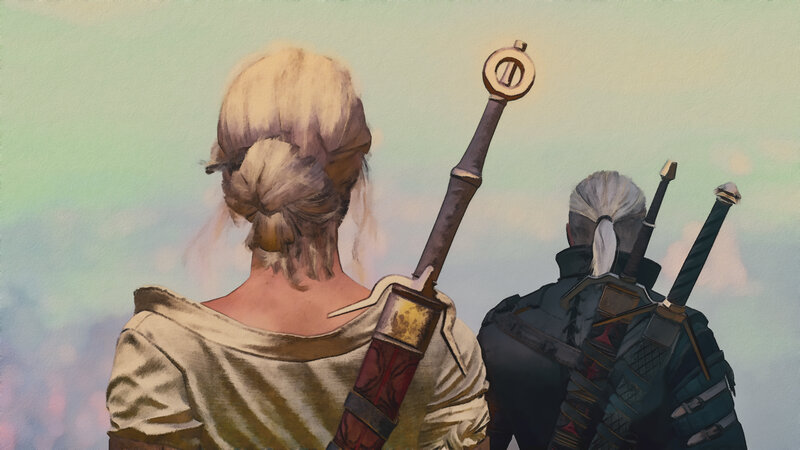 Two Characters with Swords — Green