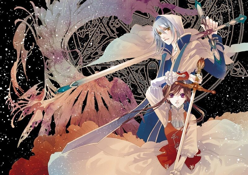 Two Characters with Swords — White, Dramatic, Night