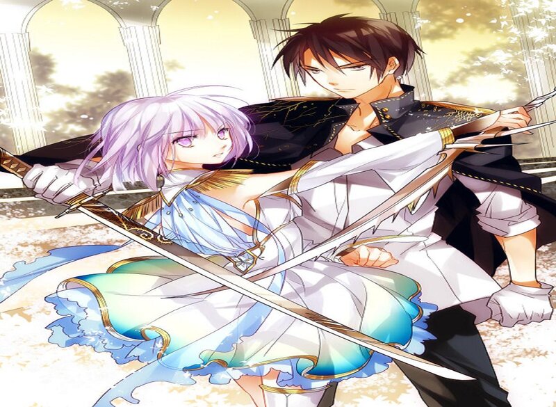 Two Characters with Swords — White, Dramatic