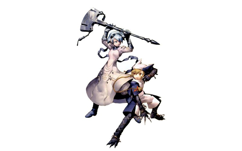 two characters with weapons
