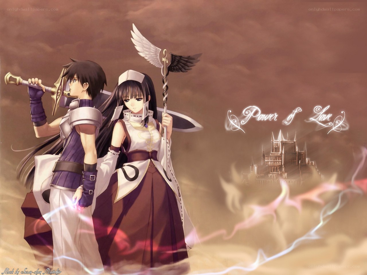 Two characters with weapons