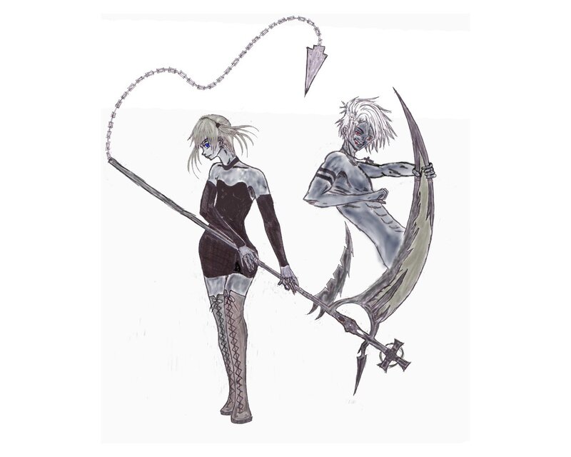 Two Characters with Weapons — Black, Dramatic, Digital Art