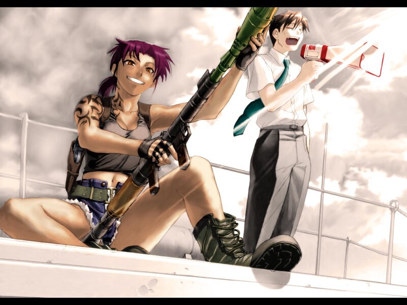 Two Characters with Weapons — Purple, Dramatic, Anime, Megaphone, Ship Deck