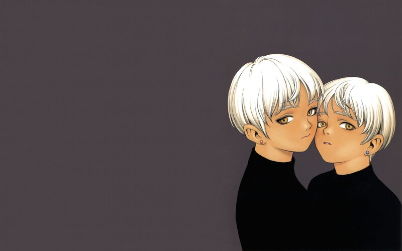 Two Characters with White Hair — Gray