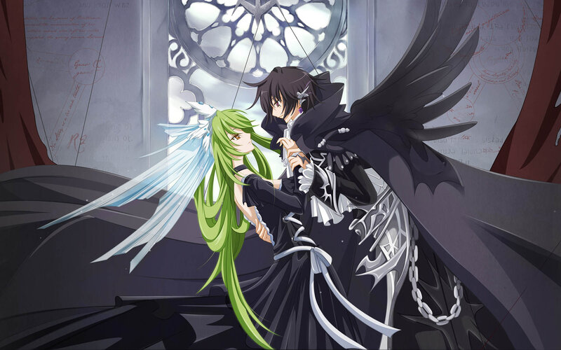 Two Characters with Wings — Black, Dramatic, Anime