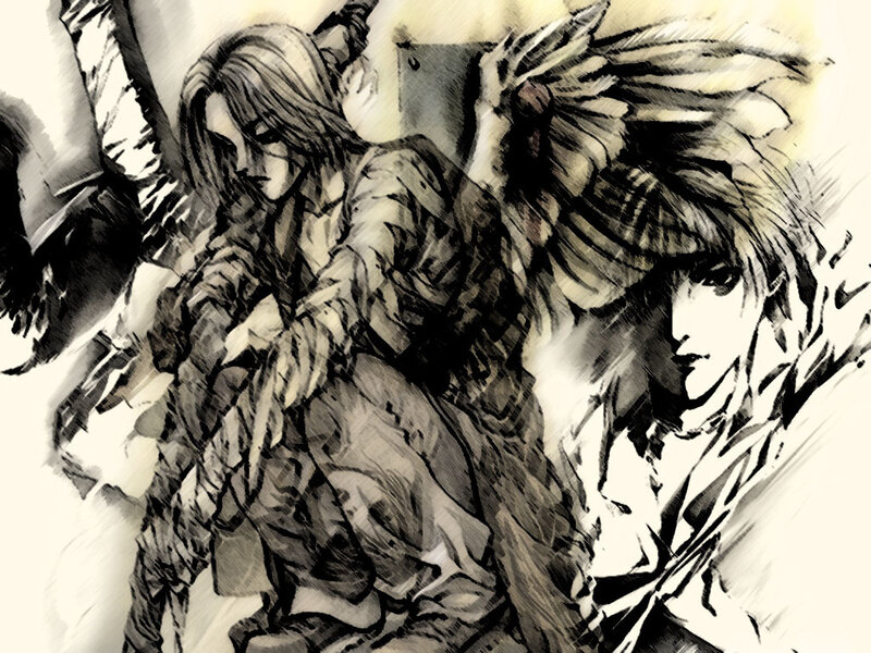 Two Characters with Wings — Black, Dramatic, Manga, Sketch Style