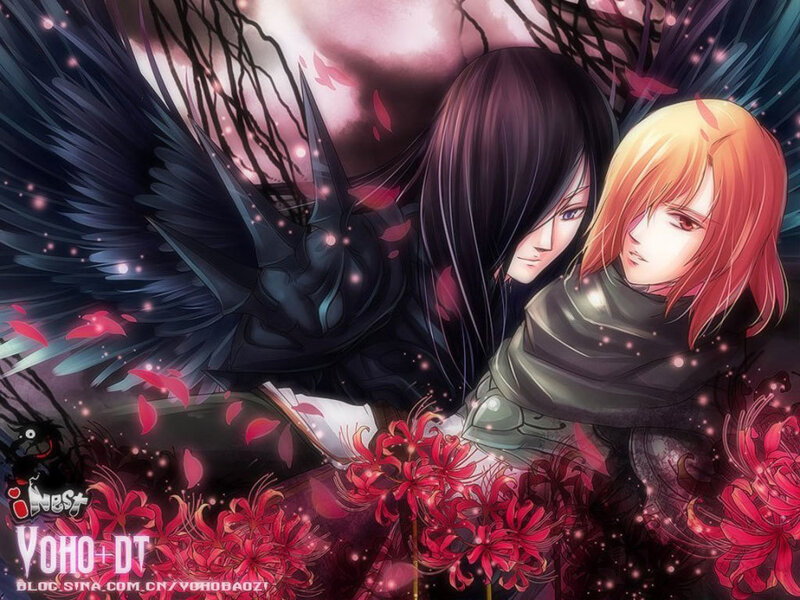 Two Characters with Wings — Black, Dramatic