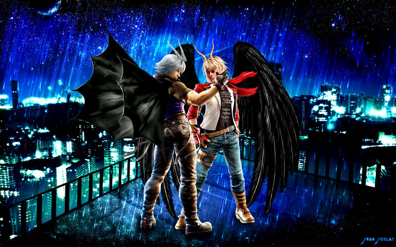 Two Characters with Wings — Blue, Dramatic