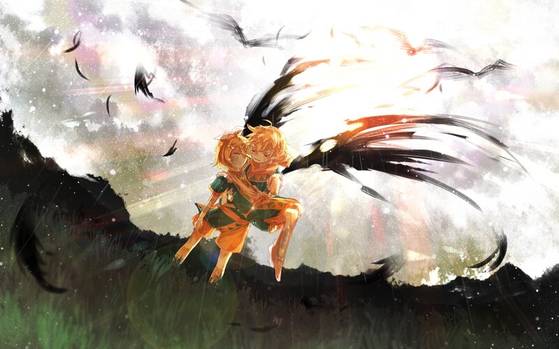 Two characters with wings in a storm