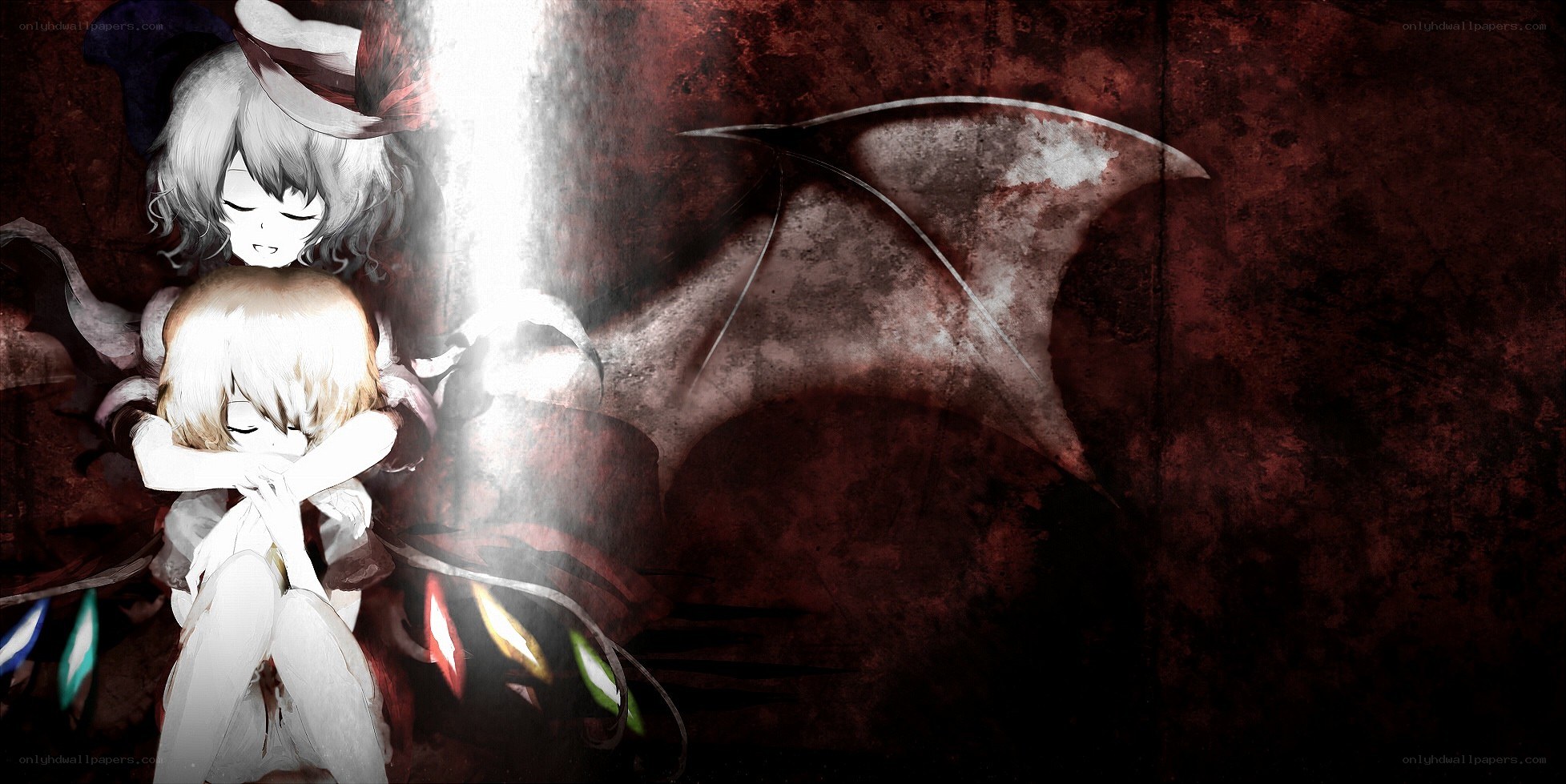 Two characters with wings in dark setting