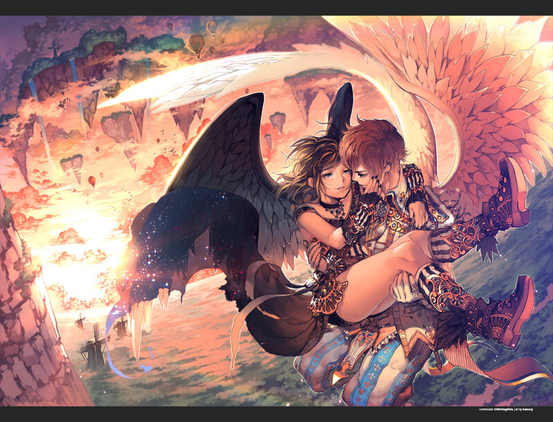 Two Characters with Wings — Orange