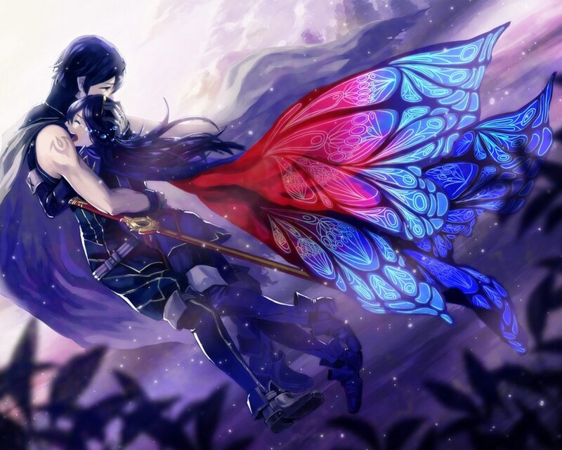 Two Characters with Wings — Purple, Dramatic, Night, Anime
