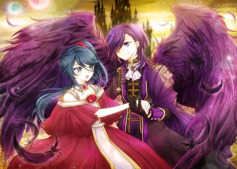 Two Characters with Wings — Purple, Dramatic