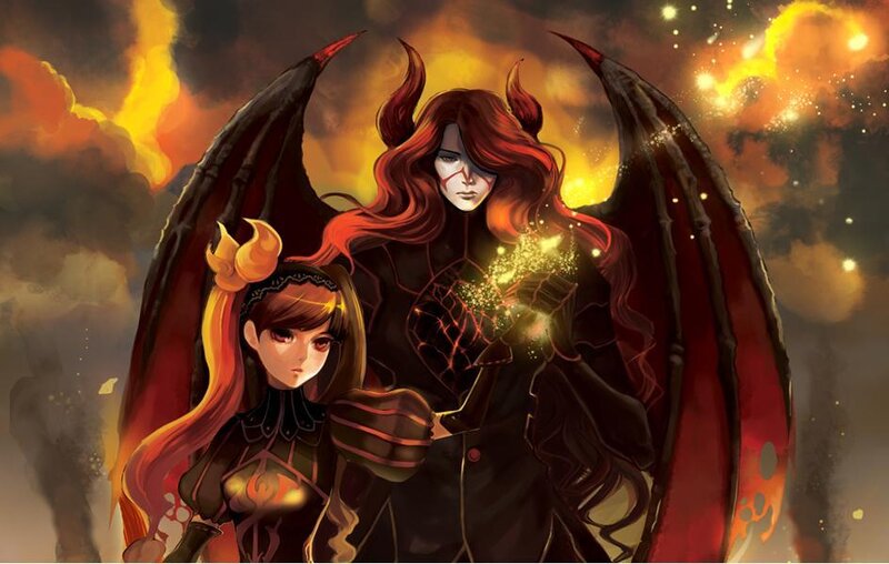 Two Characters with Wings — Red