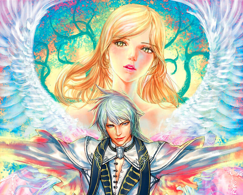 Two Characters with Wings — White, Dramatic, Digital Art