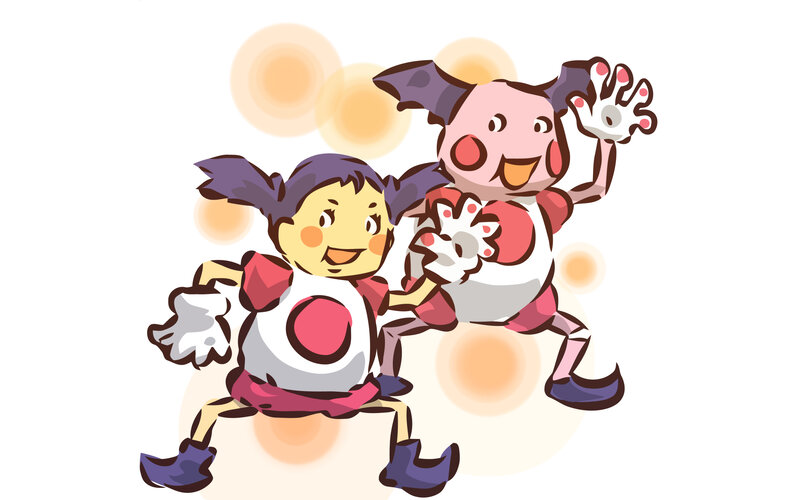 Two cheerful characters dancing
