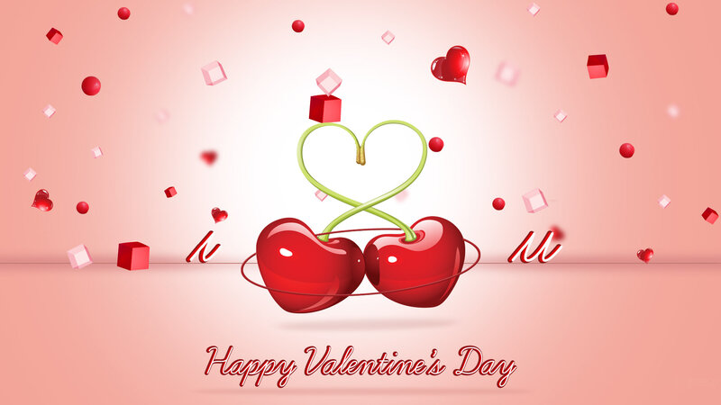 Two Cherries Forming a Heart — Red
