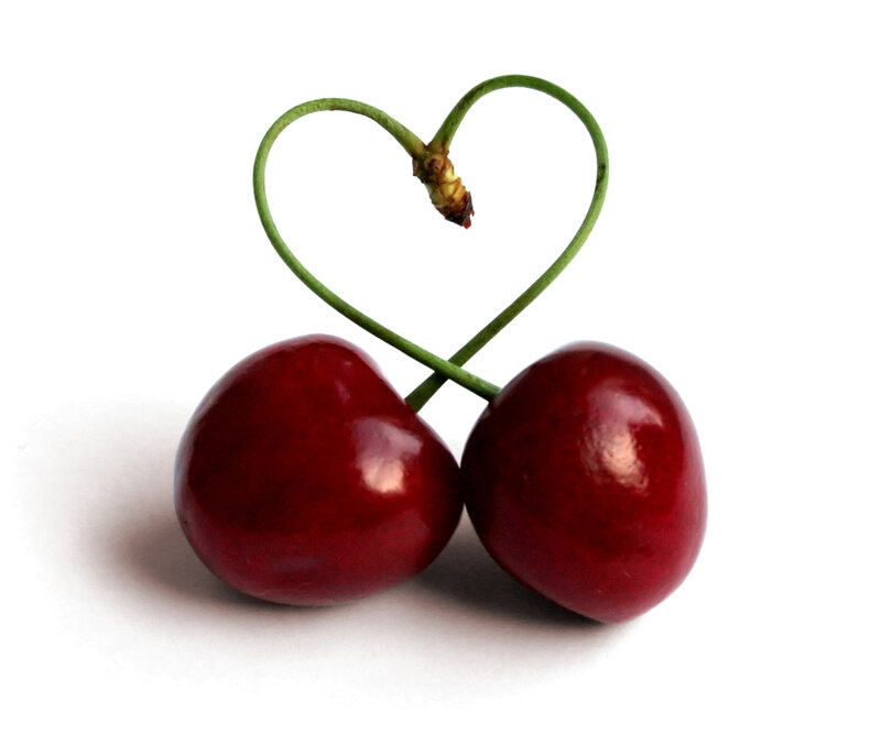 Two Cherries Forming Heart