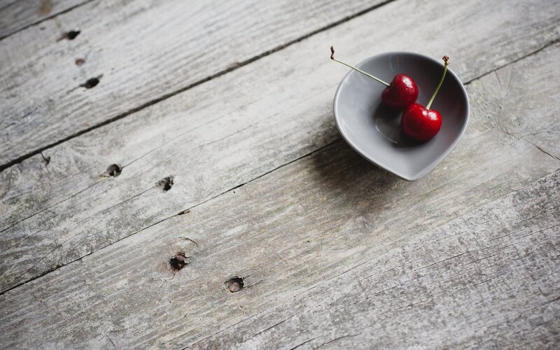 Two Cherries in Bowl — Gray, Serene