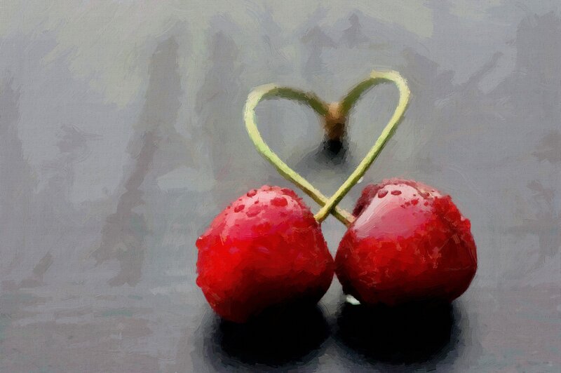 Two Cherries in Heart Shape — Red, Calm, Painting