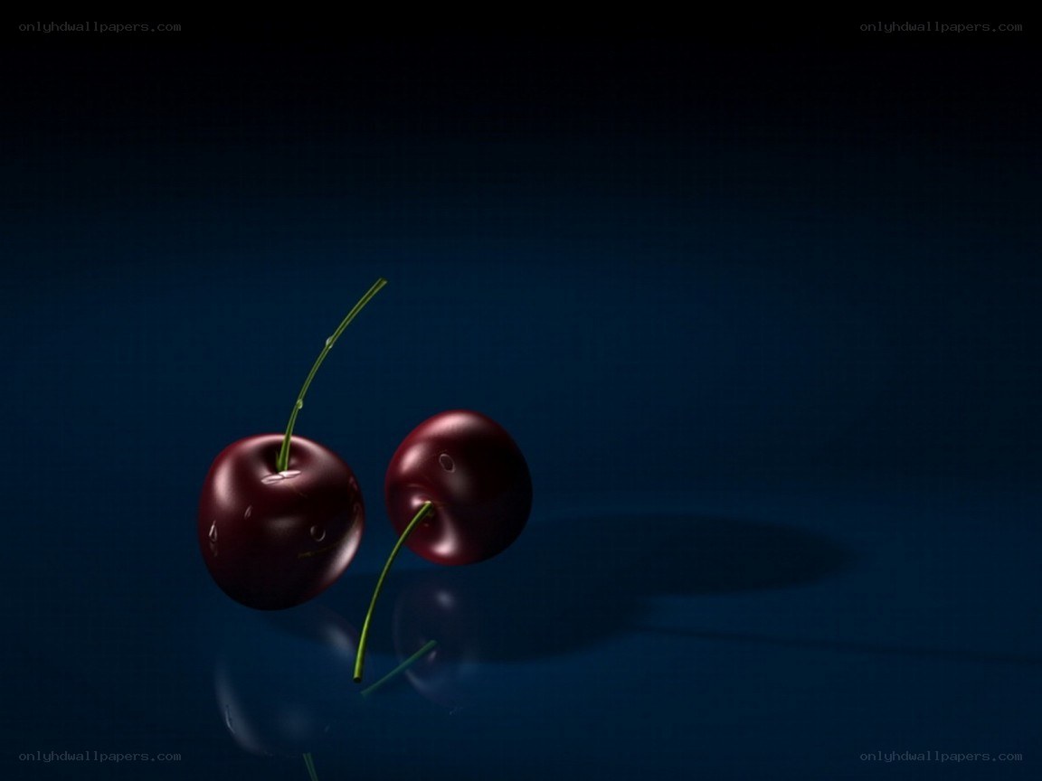 Two cherries on dark background
