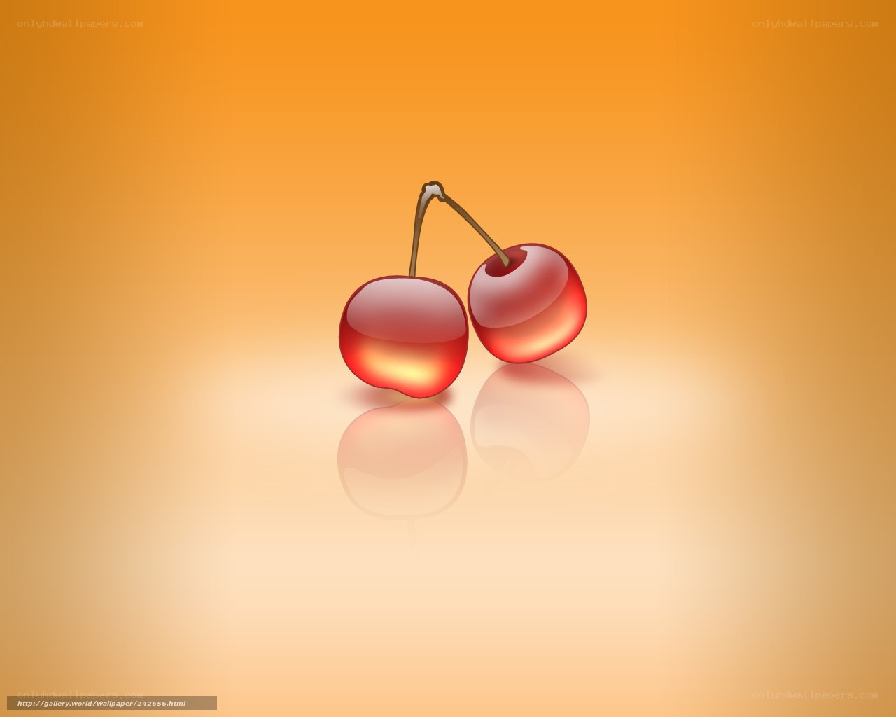 Two cherries on orange