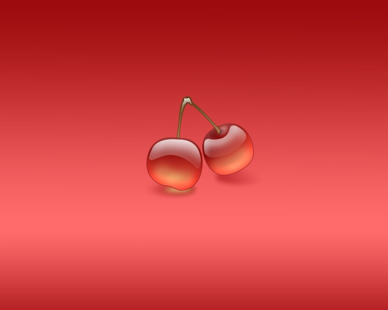Two Cherries on Stem — Red
