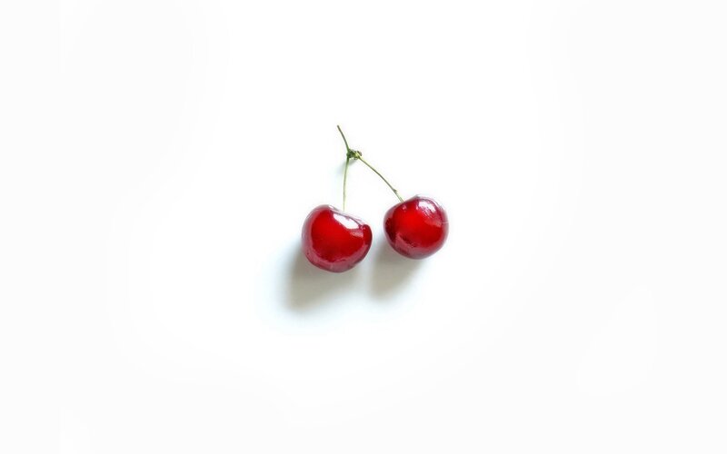 Two Cherries on White — Red