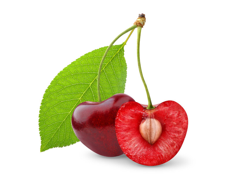 Two Cherries with Leaf — Red, Fresh