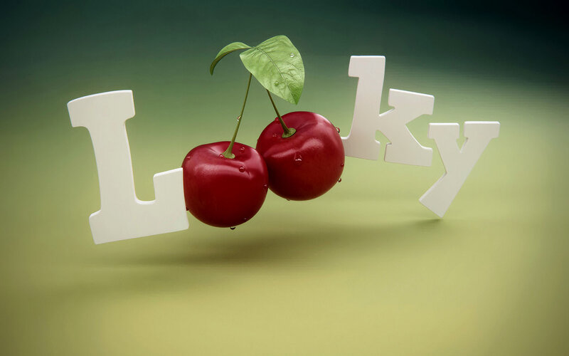 Two Cherries with Leaf — Red